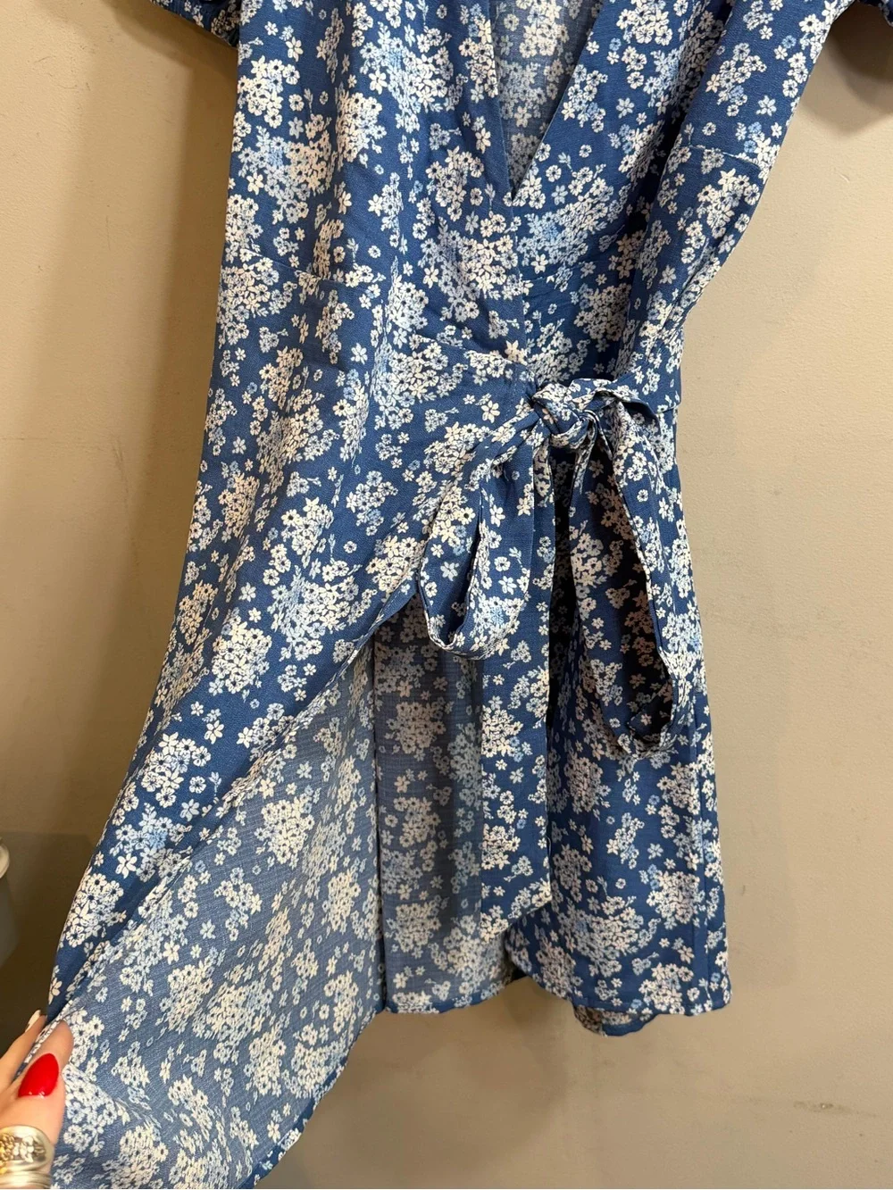 NWT Timing blue white mini wrap dress size large L